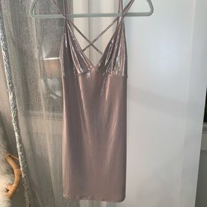 shiny gold silk mini dress